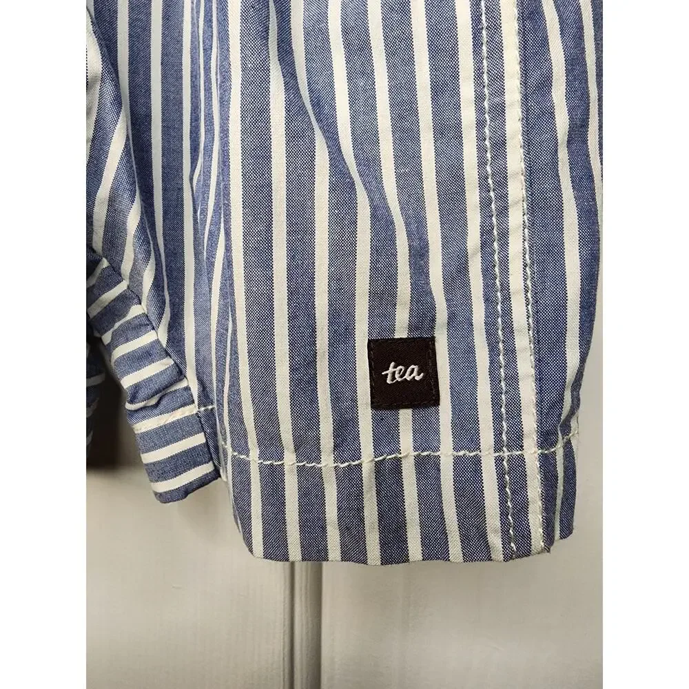 Tea Collection Blue & White‎ Striped Boys Overalls Shortalls Size 12/18 months